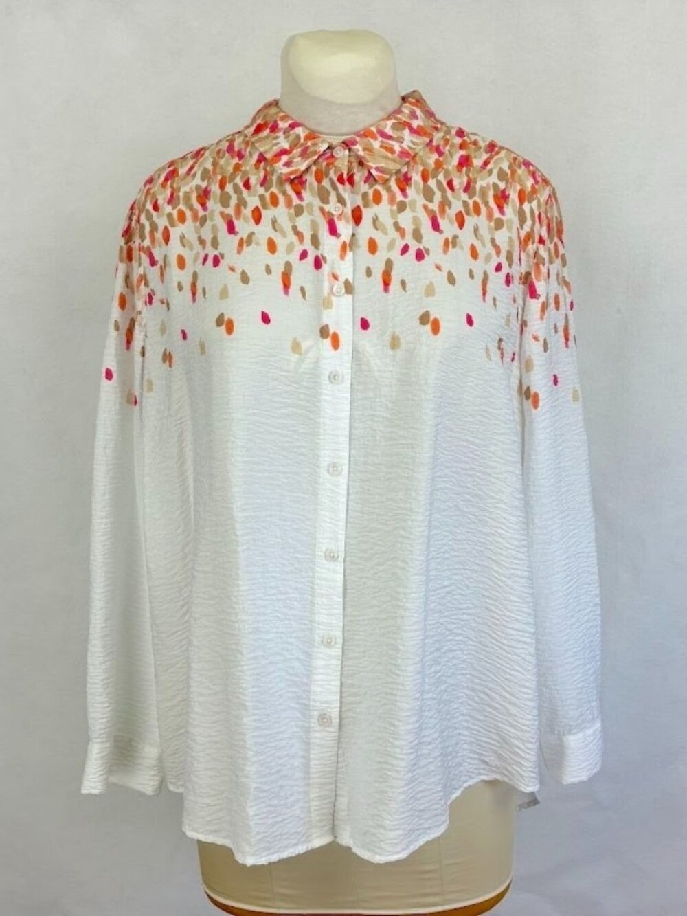 Chico's Crinkle Button Up Shirt Lightweight Grandma Core Boho Neutral XXL